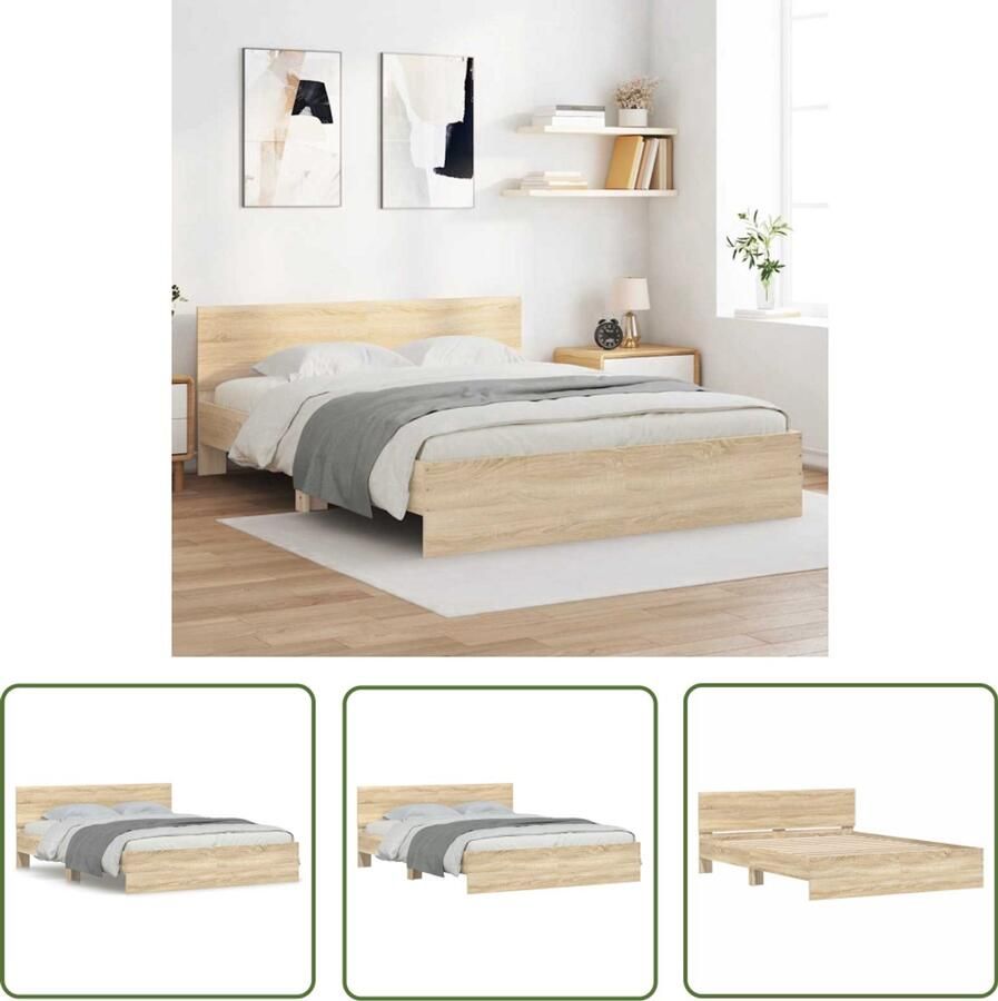 VidaXL Bedframe met hoofdeinde sonoma eikenkleurig 150x200 cm Bedframe Houten Bed Sonomane Eiken Bed 150x200 Slaapkamer Decoratie