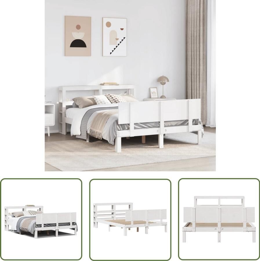 VidaXL Bedframe met hoofdeinde zonder matras 140x190 cm wit Bedframe Houten Bed Slaapkamers Slaapcomfort Grenen Hout