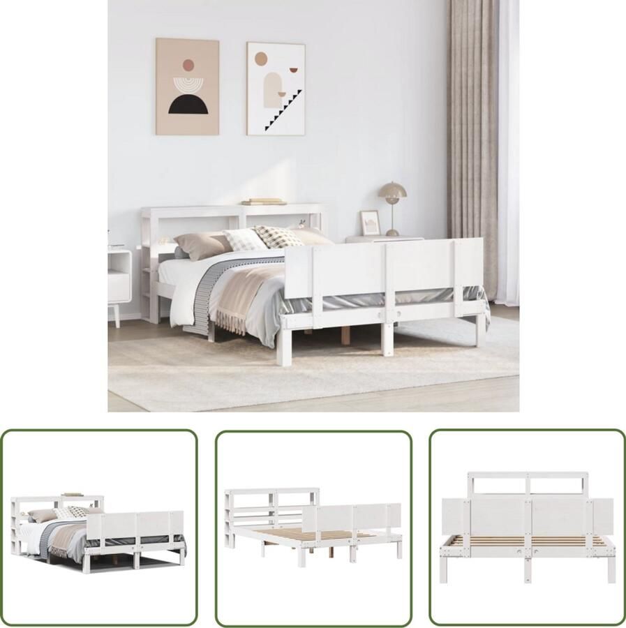 VidaXL Bedframe met hoofdeinde zonder matras 160x200 cm wit Bedframe Houten Bed Met Opbergruimte Slaapkamers Grenen Hout