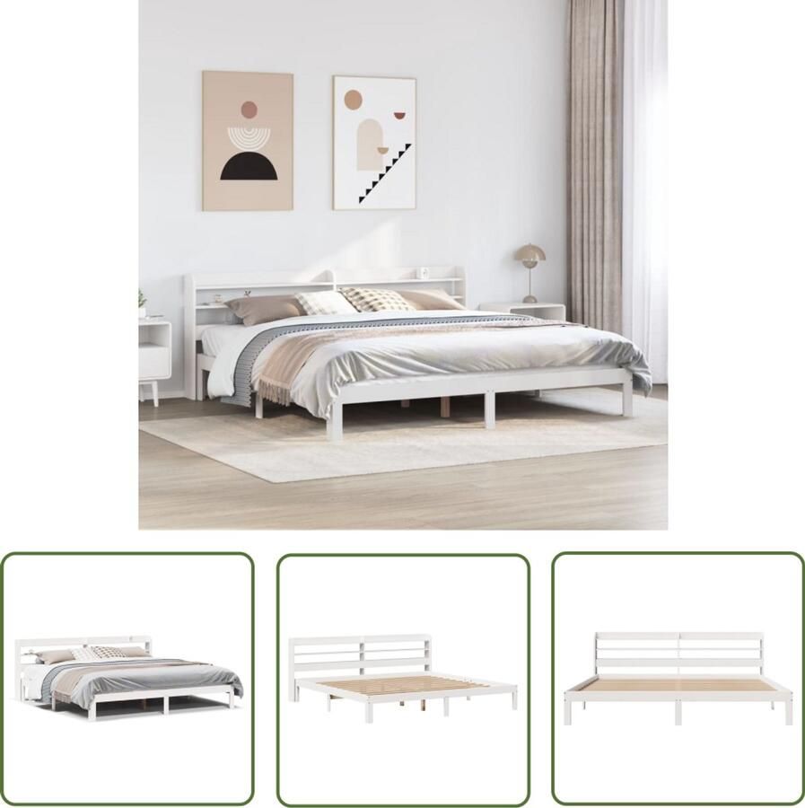 VidaXL Bedframe met hoofdeinde zonder matras 180x200 cm wit Bedframe Houten Bed Met Hoofdeinde Slaapkamer Meubilair Grenen Hout