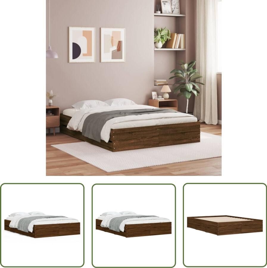 VidaXL Bedframe met lades bewerkt hout bruin eikenkleur 135x190 cm Bedframe Houten Bed Tweepersoonsbed Boxspring Bed Slaapkamermeubilair