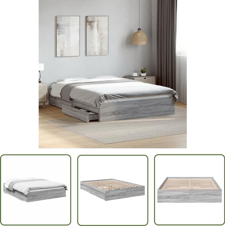 VidaXL Bedframe met lades bewerkt hout grijs sonoma eiken 120x190 cm Bedframe Houten Bed Met Lade Grijze Bedbank Sonoma Eiken