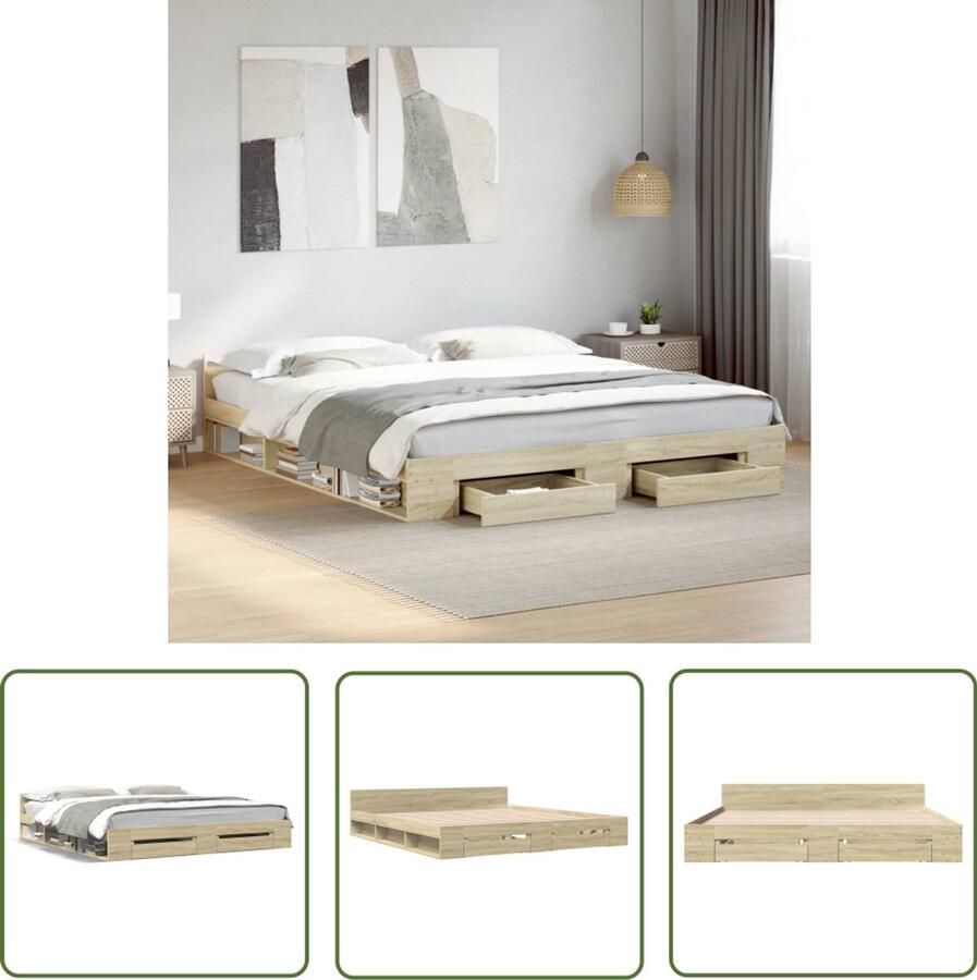 VidaXL Bedframe met lades bewerkt hout sonoma eikenkleurig 180x200 cm Bedframe Houten Bed Sonomapine Bed Tweepersoonsbed Boxspring Bed