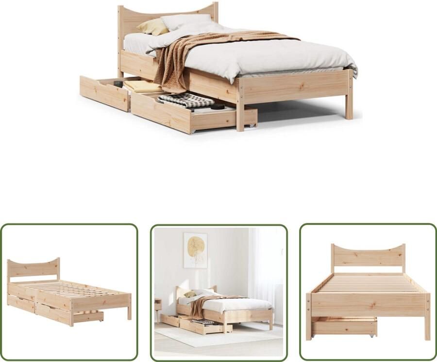 VidaXL Bedframe met lades massief grenenhout 90x190 cm Bedframe Houten Bed Met Lades Slaapkamers Grenen Hout