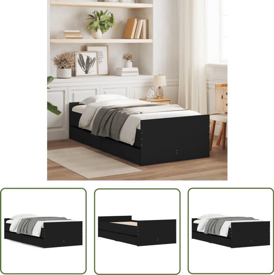 VidaXL Bedframe met lades zwart 75x190 cm Small Single Bedframe Houten Bed Tweepersoonsbed Klein Bed Stapelbaar Bed