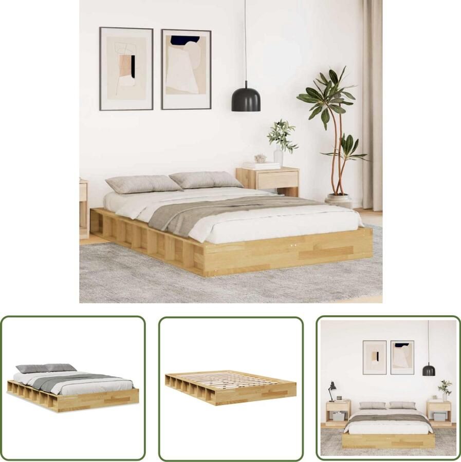 VidaXL Bedframe zonder matras 120x190 cm massief hout eiken Bedframe Houten Bed Eiken Bed Tweepersoonsbed Kingsize Bed