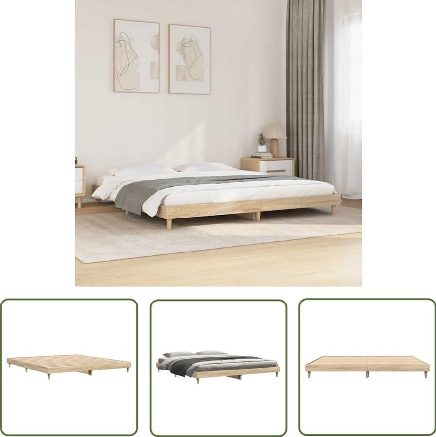 The Living Store Bedframe Sonoma eiken 203 x 203 x 20 cm Duurzaam hout Ondersteunende poten Multiplex lattenbodem Bedframe Houten Bed Tweepersoons Bed Sonomane Eiken Slaapcomfort