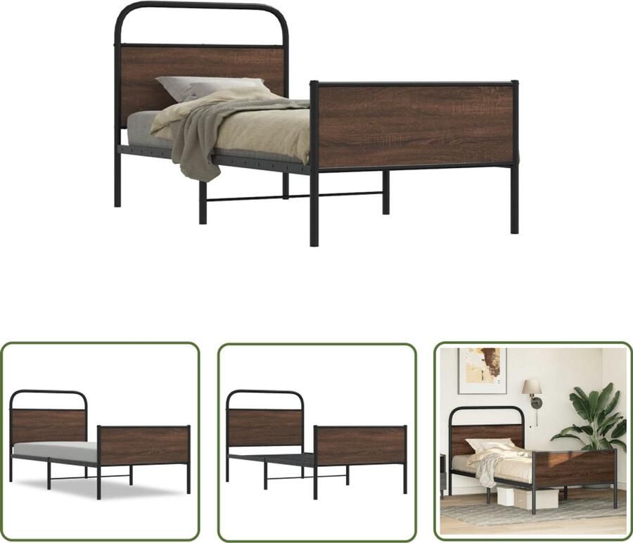 VidaXL Bedframe zonder matras bewerkt hout bruin eikenkleur 100x200 cm Bedframe Houten Bed Bruin Eiken Tweepersoonsbed Boxspring