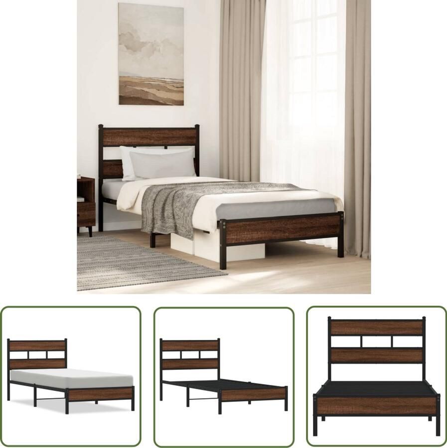 VidaXL Bedframe zonder matras bewerkt hout bruin eikenkleur 107x200 cm Bedframe Houten Bed Bedkast Slaapkamerrubriek Bruine Eiken