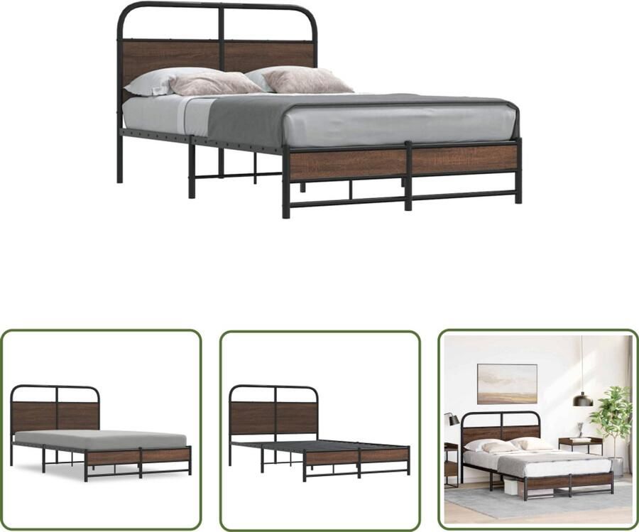 VidaXL Bedframe zonder matras bewerkt hout bruin eikenkleur 140x190 cm Bedframe Houten Bed Bruine Eiken Kleur Tweepersoons Bed Boxspring Bed