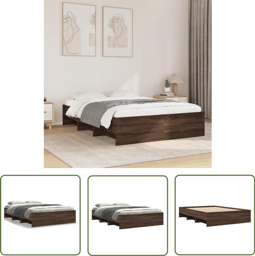 VidaXL Bedframe zonder matras bewerkt hout bruin eikenkleur 140x200 cm Bedframe Houten Bed Bedkast Slaapkamer Bruine Eiken Kleur
