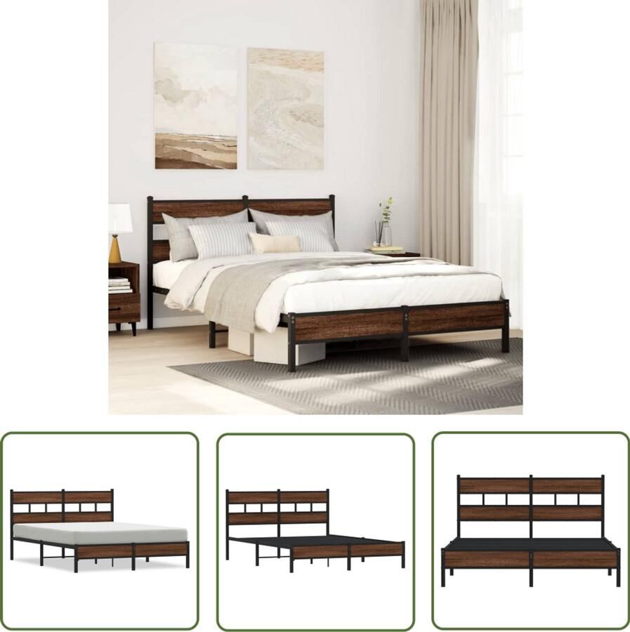 VidaXL Bedframe zonder matras bewerkt hout bruin eikenkleur 140x200 cm Bedframe Houten Bed Bedkast Slaapkamervloerisolatie Boxspring