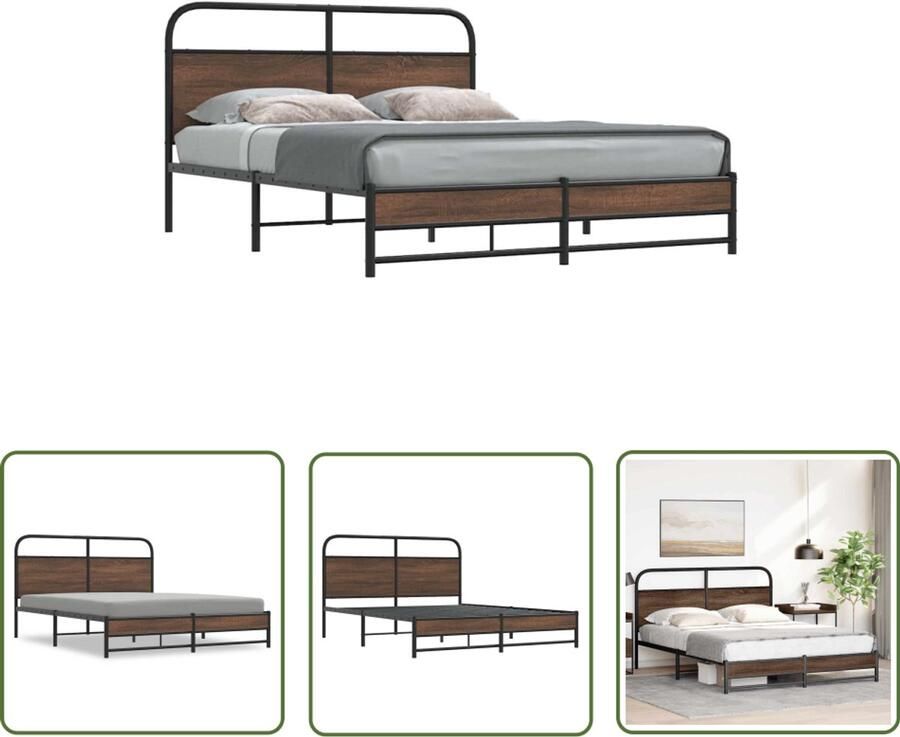 VidaXL Bedframe zonder matras bewerkt hout bruin eikenkleur 150x200 cm Bedframe Houten Bed Bedkast Slaapkamervloerisolator Boxspring