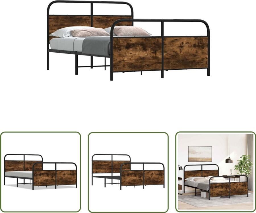 VidaXL Bedframe zonder matras bewerkt hout gerookt eiken 120x190 cm Bedframe Houten Bed Bedkast Slaapkamervloer Rustiek Bed