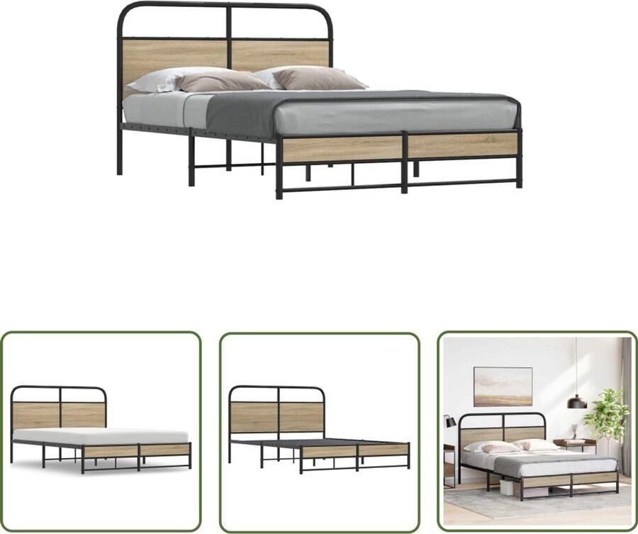 VidaXL Bedframe zonder matras bewerkt hout gerookt eiken 135x190 cm Bedframe Houten Bed Bedkast Slaapkamerr Kingsize Bed