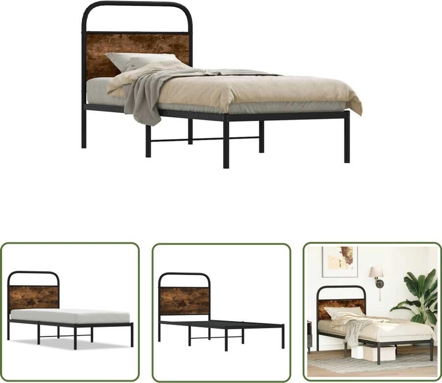 VidaXL Bedframe zonder matras bewerkt hout gerookt eiken 75x190 cm Bedframe Houten Bed Bedkast Kingsize Bed Tweepersoonsbed