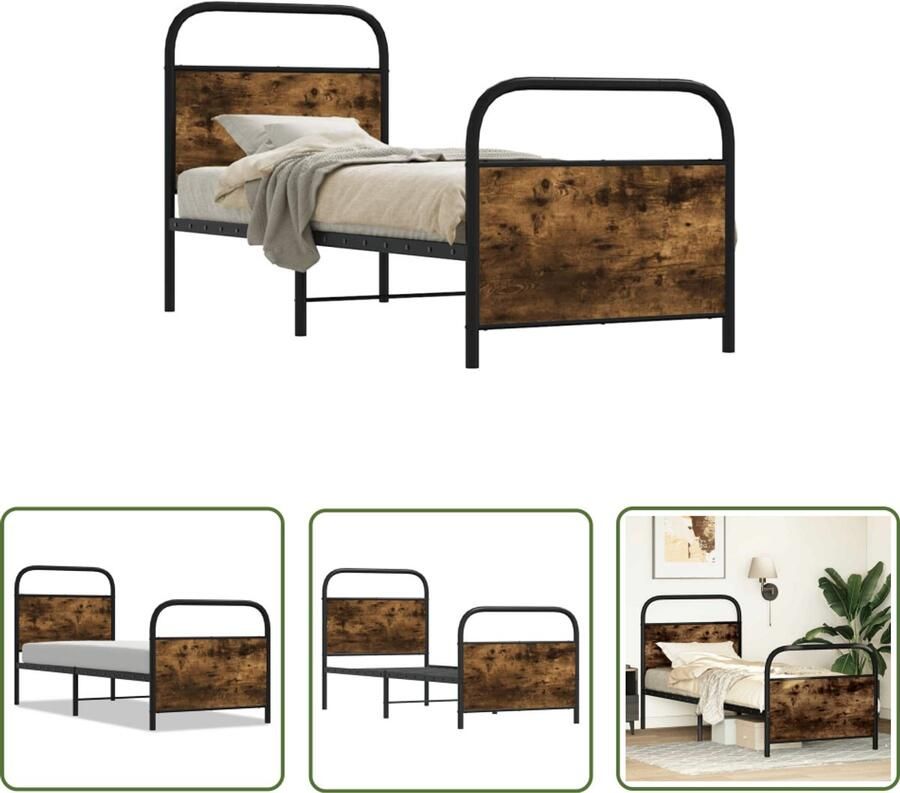 VidaXL Bedframe zonder matras bewerkt hout gerookt eiken 80x200 cm Bedframe Houten Bed Bedkast Slaapkamervloerisolatie Boxspring