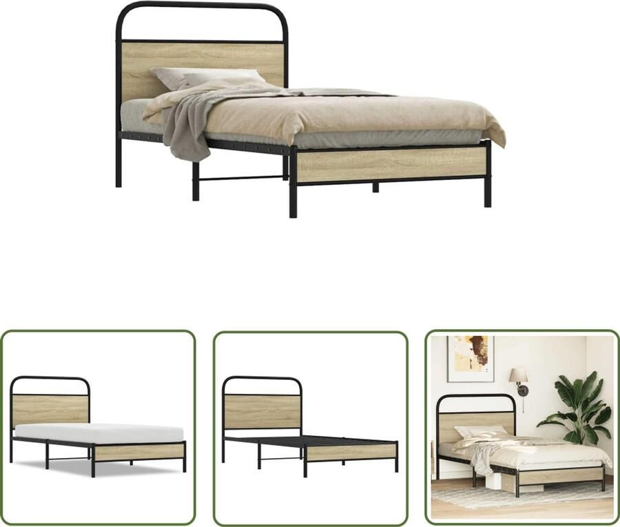 VidaXL Bedframe zonder matras bewerkt hout sonoma eikenkleur 100x190cm Bedframe Houten Bed Sonoma Eiken Slaapkamervloerisolatie Boxspring