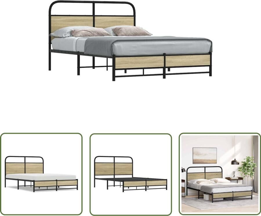 VidaXL Bedframe zonder matras bewerkt hout sonoma eikenkleur 120x190cm Bedframe Houten Bed Met Hoofdbord Sonoma Eiken Tweepersoonsbed