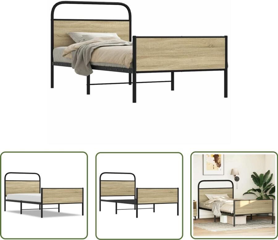 VidaXL Bedframe zonder matras bewerkt hout sonoma eikenkleur 90x190 cm Bedframe Houten Bed Sommaire Eiken Slaapkamer Decoratie