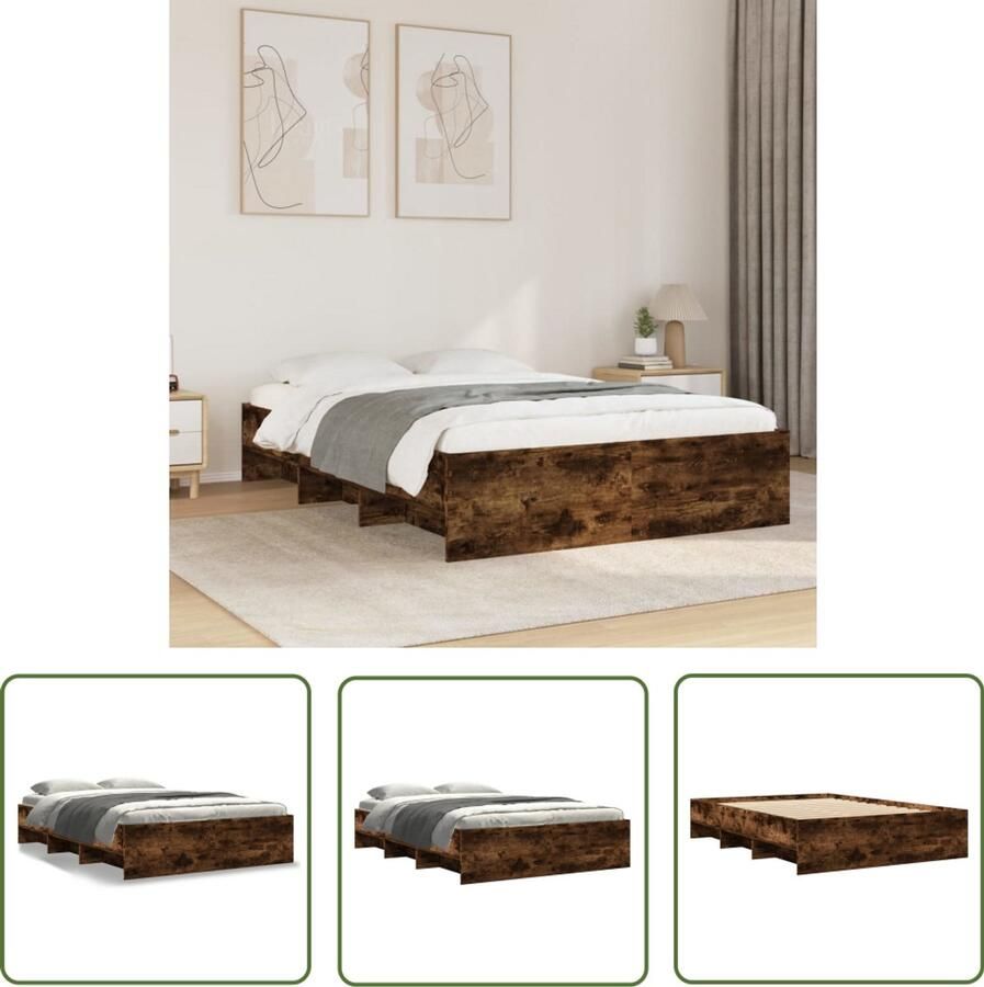 VidaXL Bedframe zonder matras hout gerookt eikenkleurig 120x190 cm Bedframe Houten Bed Bedkast Slaapkamers Design Bed