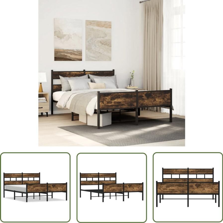 VidaXL Bedframe zonder matras hout gerookt eikenkleurig 140x190 cm Bedframe Houten Bed Bedkast Boxspring Slaapkamer Decoratie