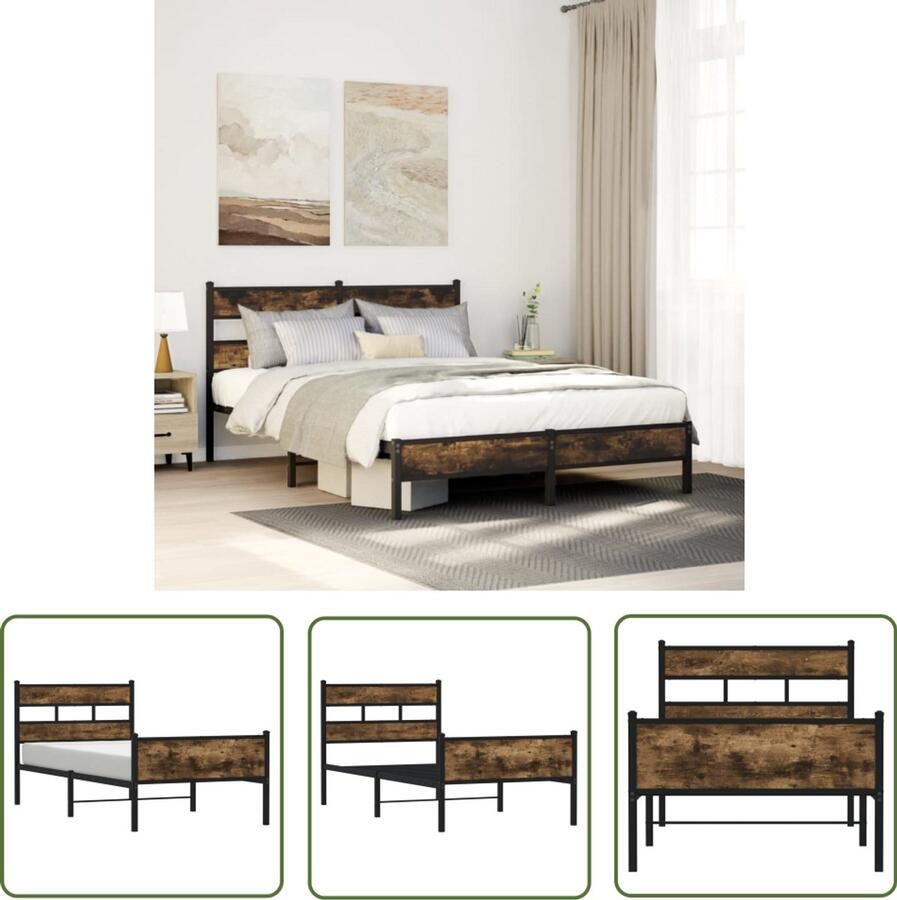 VidaXL Bedframe zonder matras hout gerookt eikenkleurig 75x190 cm Bedframe Houten Bed Bedkast Boxspring Slaapcomfort