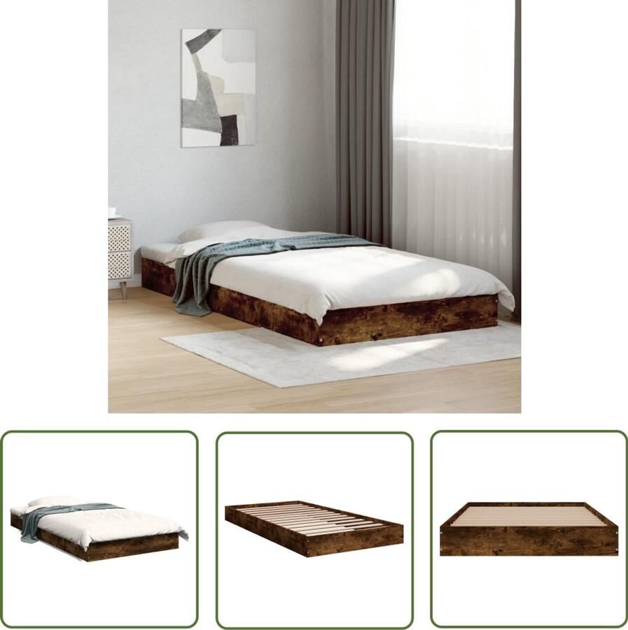 VidaXL Bedframe zonder matras hout gerookt eikenkleurig 90x190 cm Bedframe Houten Bed Bruine Bed Tweepersoonsbed Compact Bed