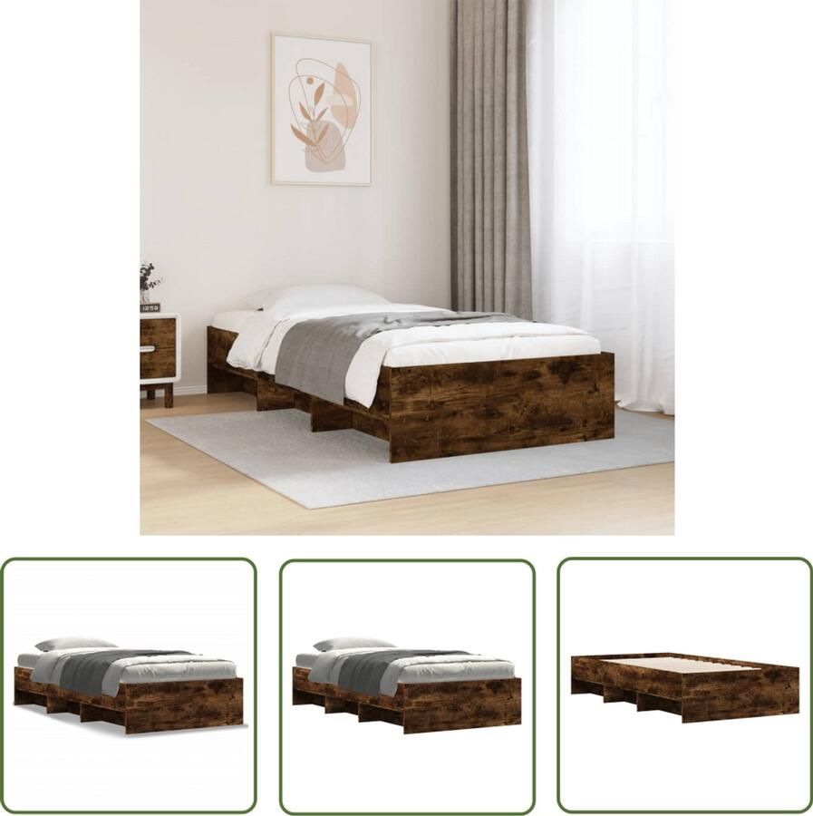 VidaXL Bedframe zonder matras hout gerookt eikenkleurig 90x200 cm Bedframe Houten Bed Bedkast Slaapkamers Rustig Design
