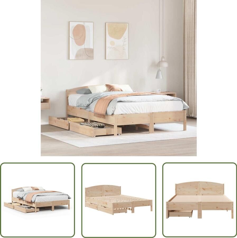 VidaXL Bedframe zonder matras massief grenenhout 140x190 cm Bedframe Houten Bed Massief Grenenhout Bed Met Lades Tweepersoonsbed