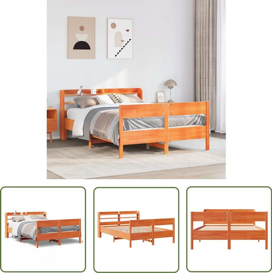 VidaXL Bedframe zonder matras massief grenenhout wasbruin 120x200 cm Bedframe Houten Bed Grenen Hout Bed Kingsize Bed Tweepersoonsbed