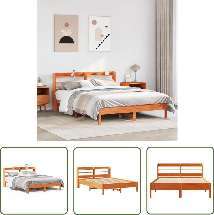 VidaXL Bedframe zonder matras massief grenenhout wasbruin 135x190 cm Bedframe Houten Bed Grenen Hout Bed King Size Bed Tweepersoonsbed