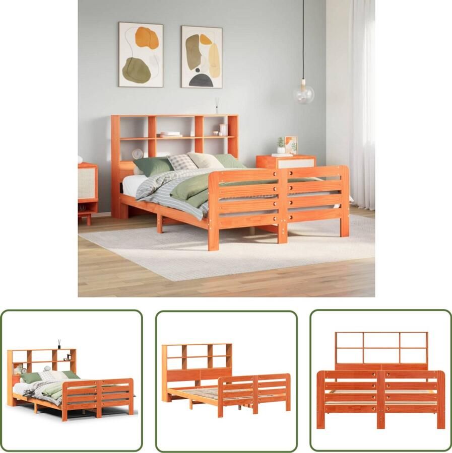 VidaXL Bedframe zonder matras massief grenenhout wasbruin 135x190 cm Bedframe Houten Bed Grenenhouten Bed Met Opbergruimte Tweepersoonsbed