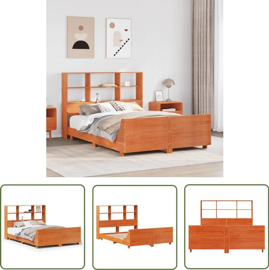 VidaXL Bedframe zonder matras massief grenenhout wasbruin 140x200 cm Bedframe Houten Bed Met Opbergruimte Massief Grenenhout Bed 140x200