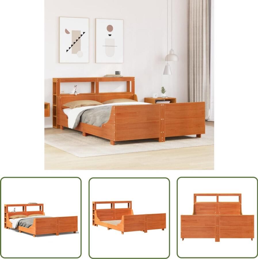 VidaXL Bedframe zonder matras massief grenenhout wasbruin 140x200 cm Bedframe Houten Bed Massief Hout Bed Met Lade Kingsize Bed
