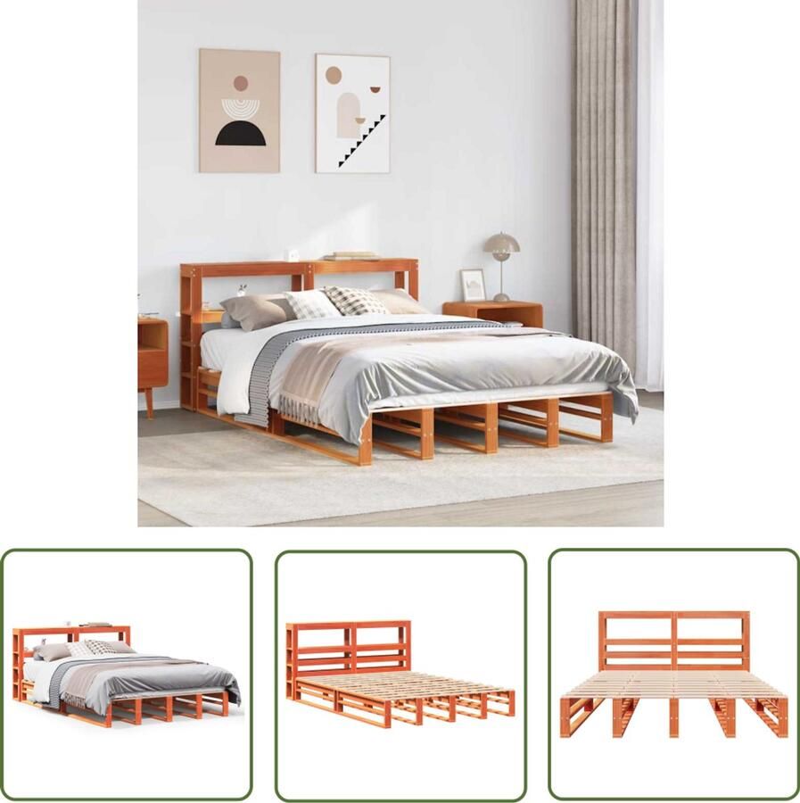VidaXL Bedframe zonder matras massief grenenhout wasbruin 150x200 cm Bedframe Houten Bed Grenen Hout Bed Kingsize Bed Twee Persoons Bed