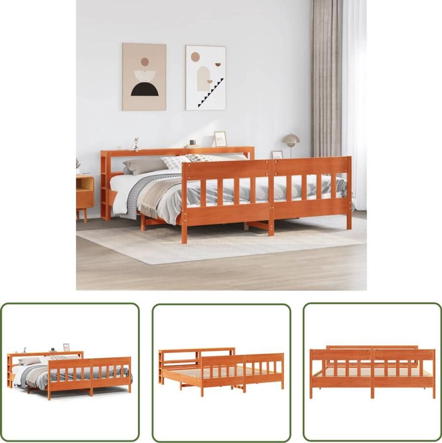 VidaXL Bedframe zonder matras massief grenenhout wasbruin 200x200 cm Bedframe Houten Bed Grenen Hout Kingsize Bed Boxspring Bed