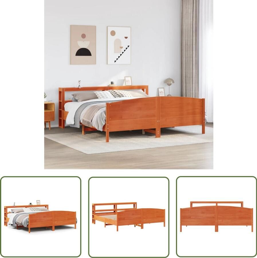 The Living Store Bedframe zonder matras massief grenenhout wasbruin 200x200 cm Bedframe Houten Bed Tweepersoonsbed Slaapcomfort Grenenhouten Bed