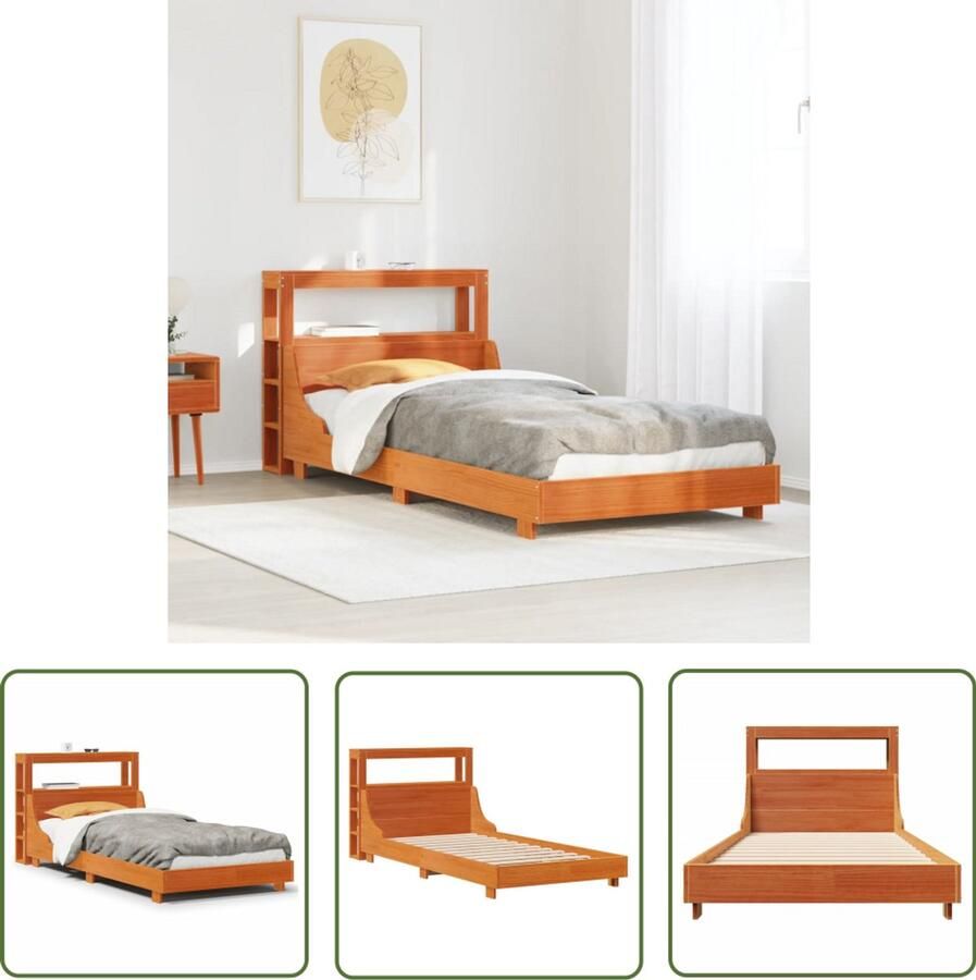 VidaXL Bedframe zonder matras massief grenenhout wasbruin 75x190 cm Bedframe Houten Bed Slaapcomfort Massief Hout