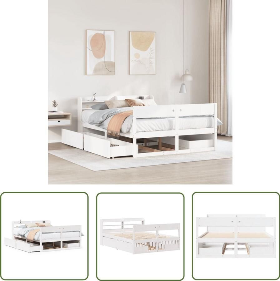 VidaXL Bedframe zonder matras massief grenenhout wit 120x190 cm Bedframe Houten Bed Met Lades Stapelbaar Bed Tweepersoonsbed