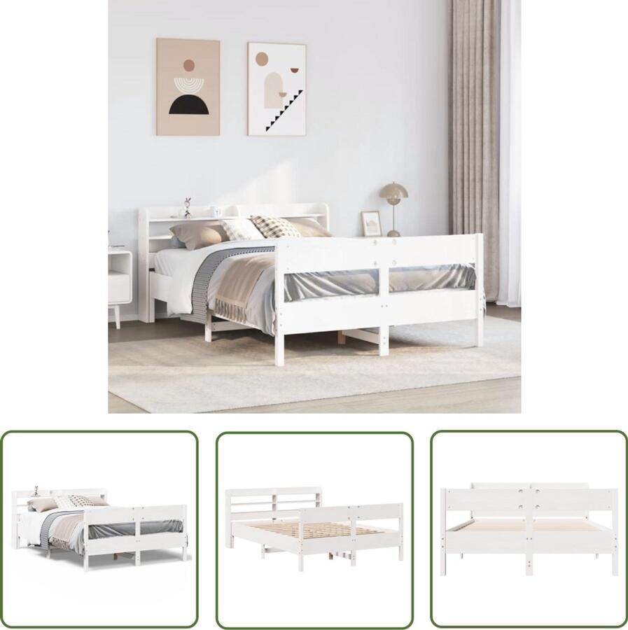 VidaXL Bedframe zonder matras massief grenenhout wit 135x190 cm Bedframe Houten Bed Met Lade Boxspring Slaapcomfort
