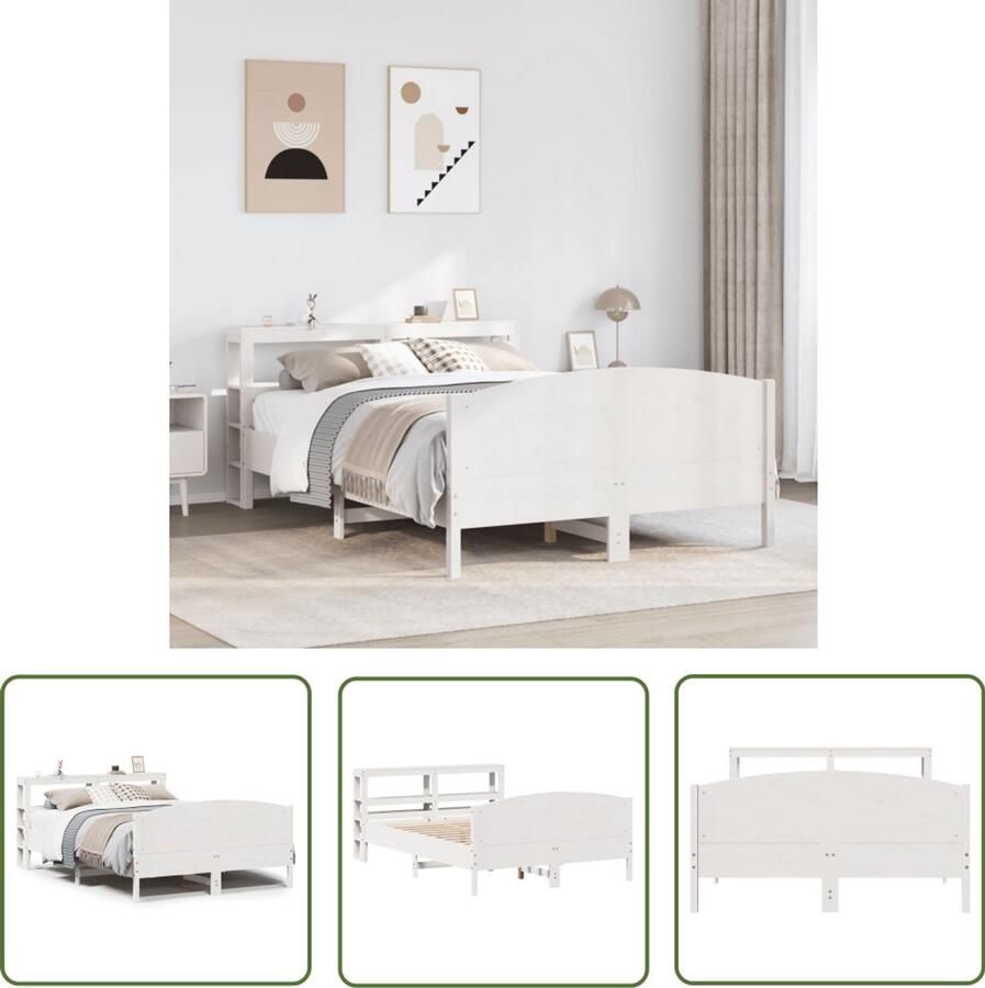 VidaXL Bedframe zonder matras massief grenenhout wit 140x190 cm Bedframe Houten Bed Grenen Hout Bed Met Opbergvakken Tweepersoonsbed