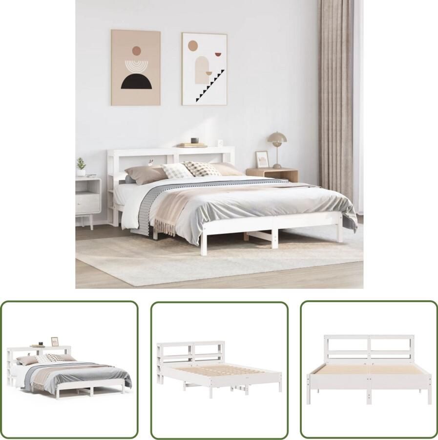 VidaXL Bedframe zonder matras massief grenenhout wit 140x190 cm Bedframe Houten Bed Grenen Hout Bed Met Opbergvakken Slaapkamers