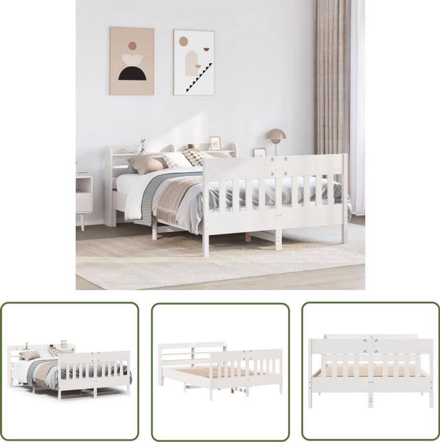 VidaXL Bedframe zonder matras massief grenenhout wit 150x200 cm Bedframe Houten Bed Slaapcomfort Grenen Hout Bedkast