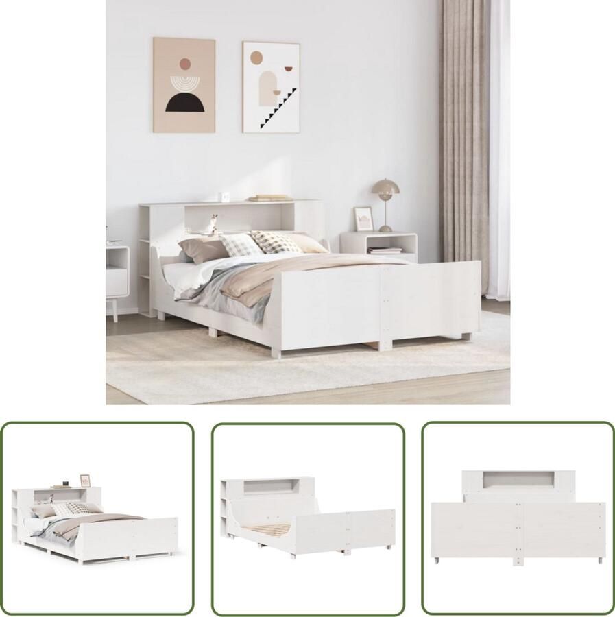VidaXL Bedframe zonder matras massief grenenhout wit 160x200 cm Bedframe Houten Bed Met Opbergruimte Massief Grenenhout Bed 160x200