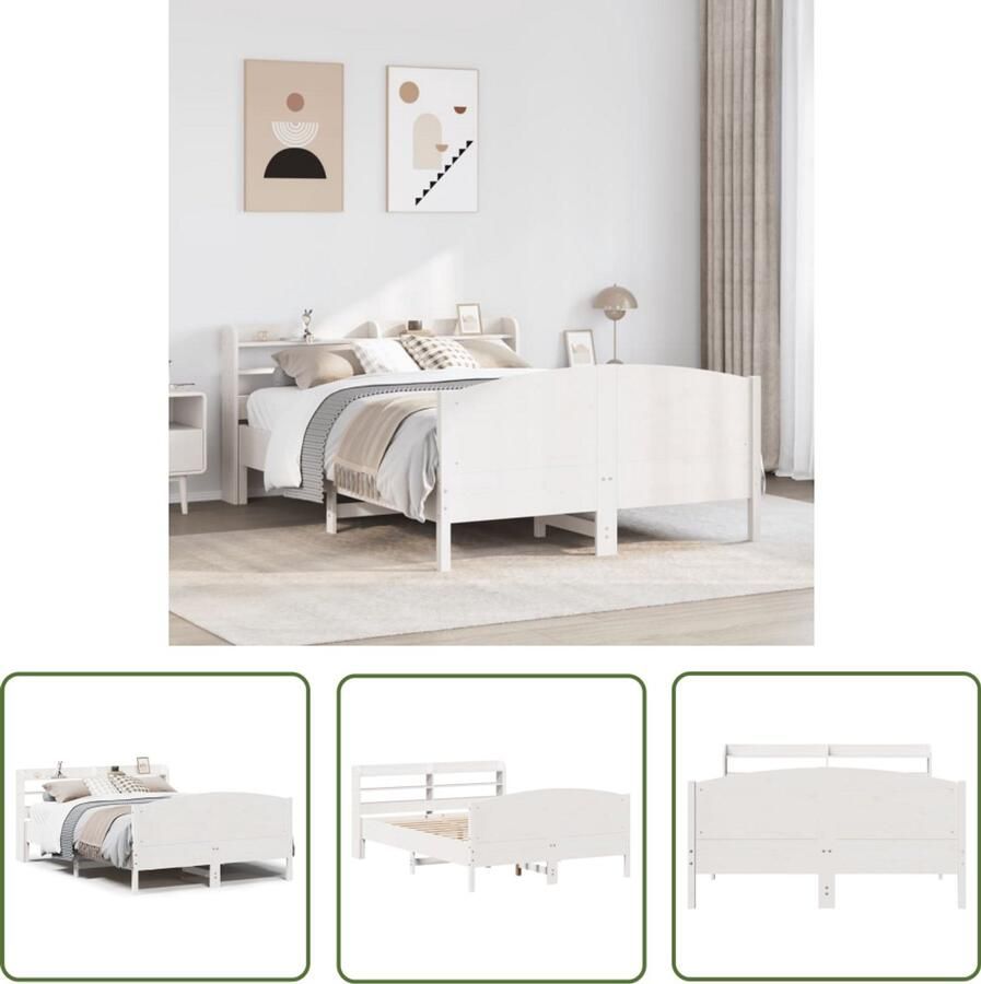 VidaXL Bedframe zonder matras massief grenenhout wit 160x200 cm Bedframe Houten Bed Slaapcomfort Grenen Hout Bedbank