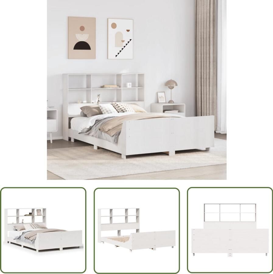 VidaXL Bedframe zonder matras massief grenenhout wit 160x200 cm Bedframe Houten Bed Slaapkamers Bed Tweepersoonsbed