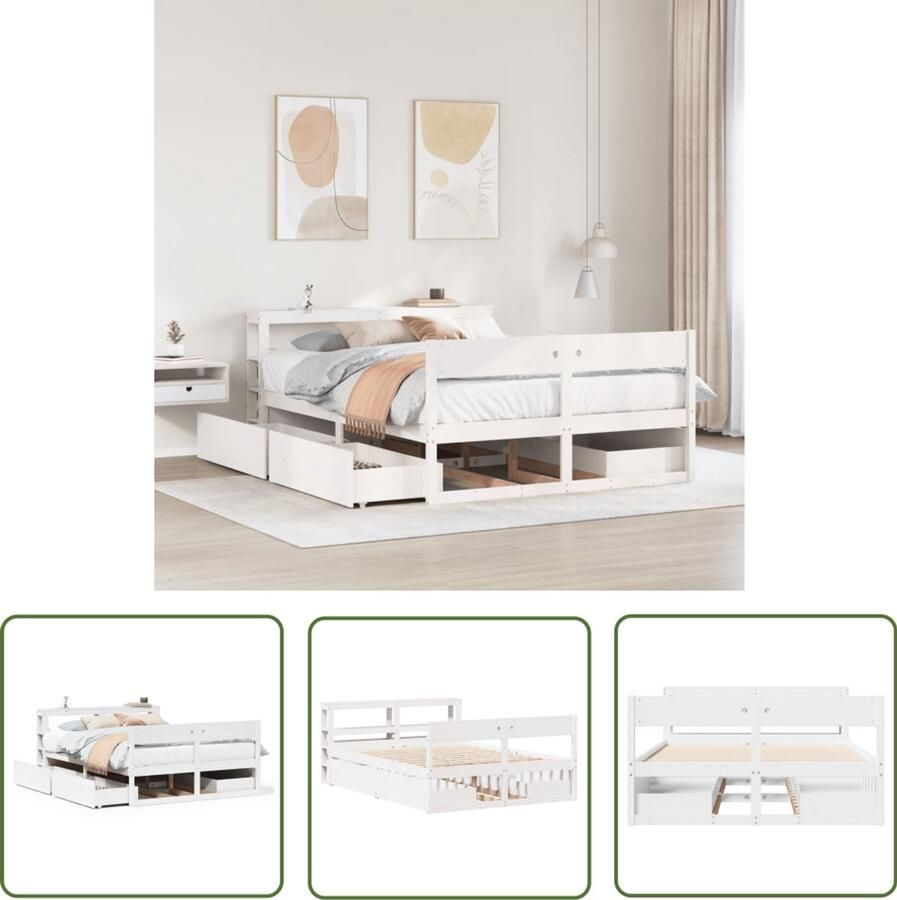 VidaXL Bedframe zonder matras massief grenenhout wit 160x200 cm Bedframe Houten Bed Slaapkamersuite Grenenhouten Bed Boxspring Bed