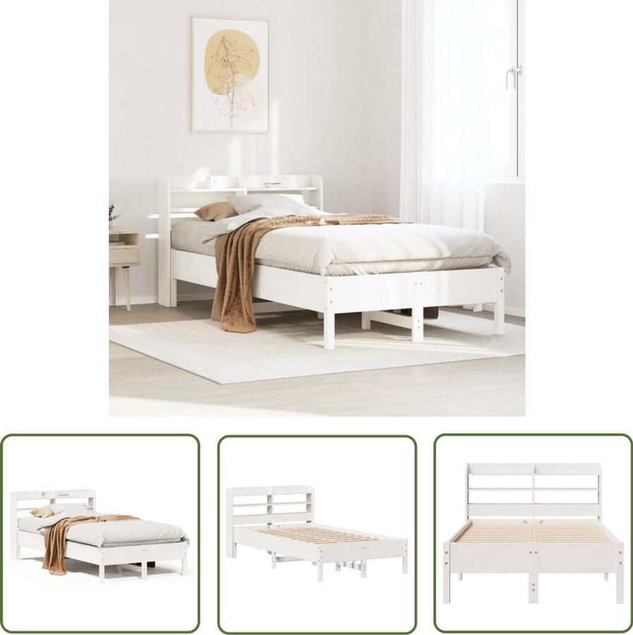 VidaXL Bedframe zonder matras massief grenenhout wit 75x190 cm Bedframe Houten Bed Met Opbergruimte Grenen Hout Bedkast