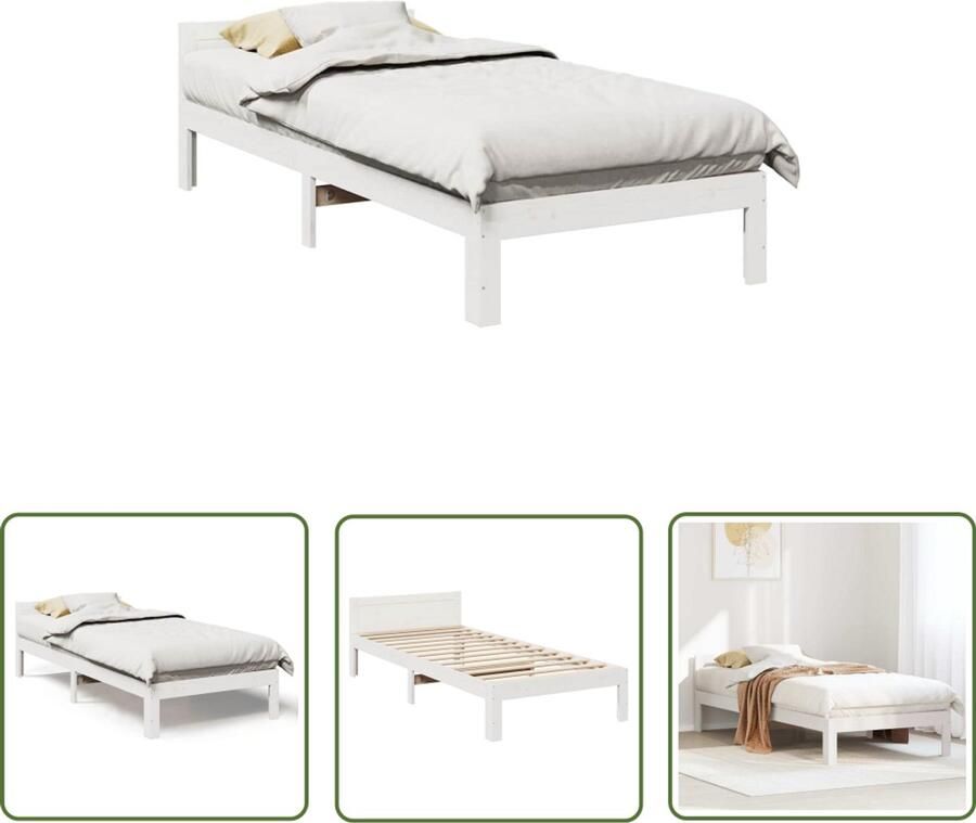 VidaXL Bedframe zonder matras massief grenenhout wit 80x200 cm Bedframe Houten Bed Grenen Hout Bed Enkelpersoonlig Bed Stapelbaar Bed